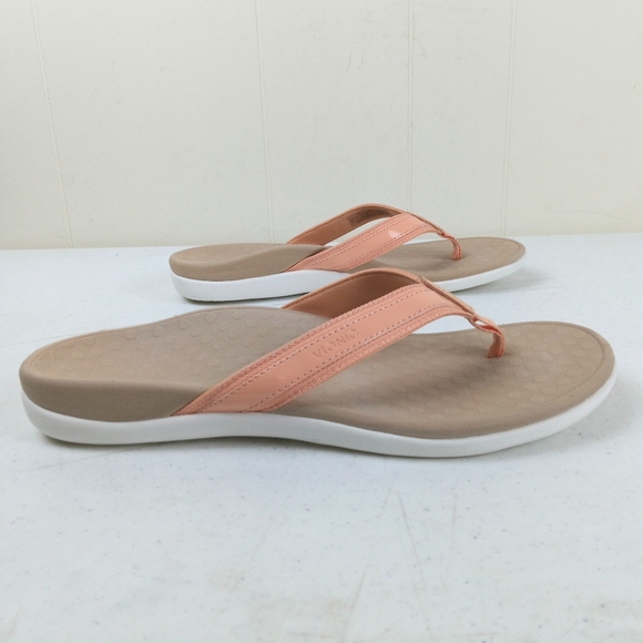 Vionic Tide 2.0 Post Sandals Women Size 11 Slip On Coral Leather Support Slide - Picture 2 of 8